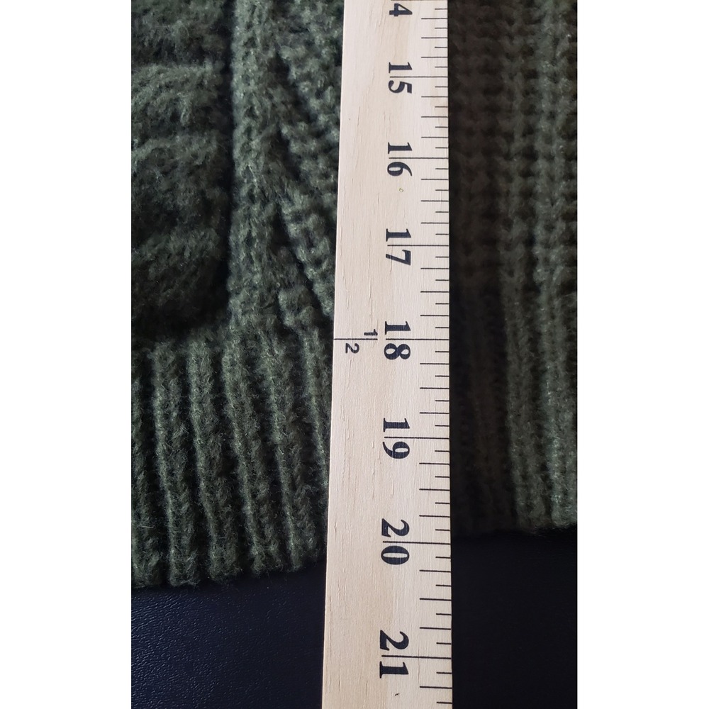 Vigoss Olive Green Chunky Open Knit Sweater L Cozy‎ Warm Crop Ruffle Winter - Picture 6 of 8